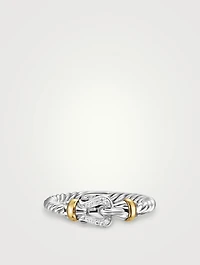 Petite Buckle Ring In Sterling Silver With 18k Yellow Gold And Diamonds, 2mm
