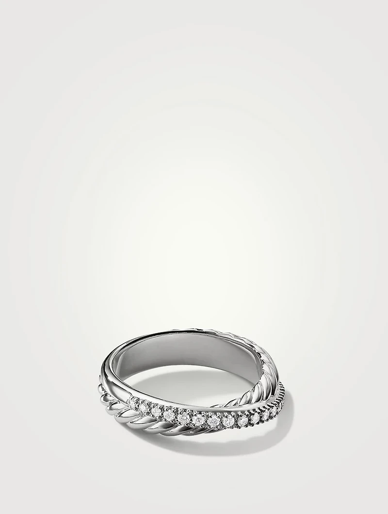 Crossover Band Ring Sterling Silver With Pavé Diamonds