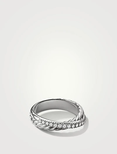 Crossover Band Ring Sterling Silver With Pavé Diamonds