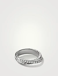 Crossover Band Ring Sterling Silver With Pavé Diamonds