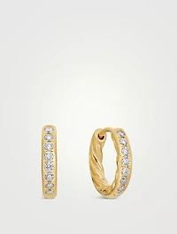 Pavé Huggie Hoop Earrings In 18k Yellow Gold With Diamonds, 13mm