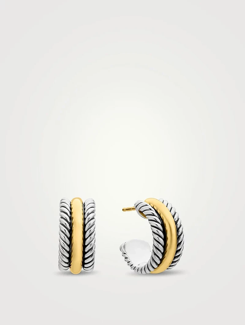 Cable Collectibles® Huggie Hoop Earrings In Sterling Silver With 14k Yellow Gold, 15.6mm
