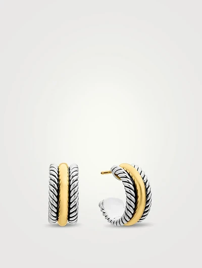 Cable Collectibles® Huggie Hoop Earrings In Sterling Silver With 14k Yellow Gold, 15.6mm