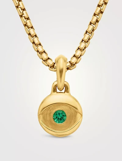 Evil Eye Amulet In 18k Yellow Gold With Emerald, 14.5mm
