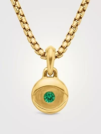 Evil Eye Amulet In 18k Yellow Gold With Emerald, 14.5mm