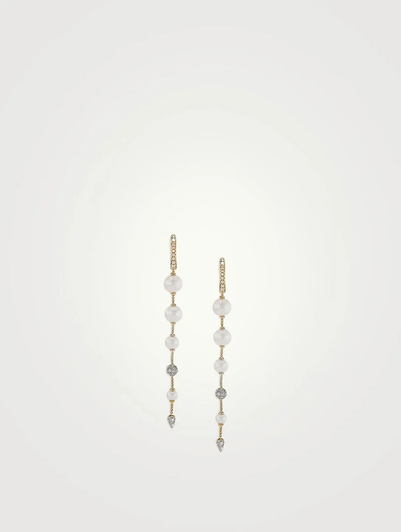 Pearl And Pavé Drop Earrings In 18k Yellow Gold With Diamonds