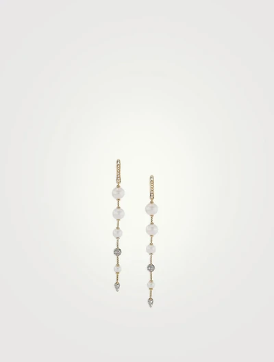 Pearl And Pavé Drop Earrings In 18k Yellow Gold With Diamonds