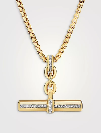 Lexington E/w Barrel Pendant In 18k Yellow Gold With Pavé Diamonds