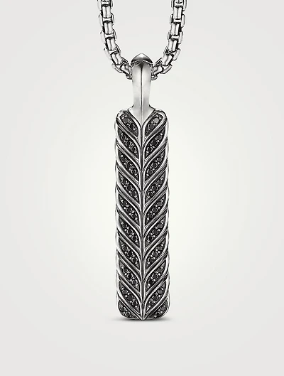 Chevron Ingot Tag In Sterling Silver With Pavé Black Diamonds