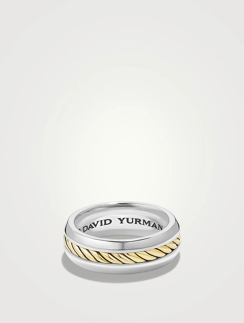 Cable Inset Band Ring Sterling Silver With 18k Yellow Gold