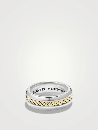 Cable Inset Band Ring Sterling Silver With 18k Yellow Gold