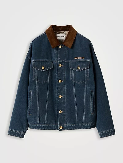 Flocked Denim And Velvet Blouson Jacket