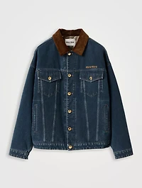 Flocked Denim And Velvet Blouson Jacket