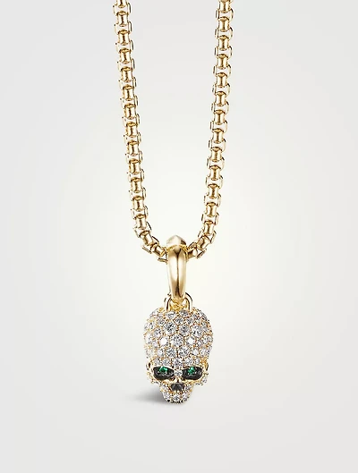 Memento Mori Skull Amulet With Full Pavé Diamonds, Emeralds And 18k Yellow Gold