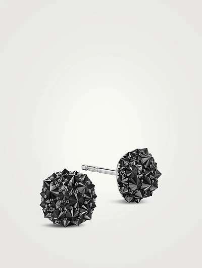 Reverse Set Cushion Stud Earrings In 18k White Gold With Pavé Black Diamonds