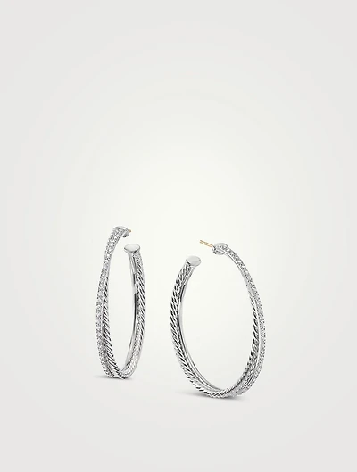 Crossover Hoop Earrings In Sterling Silver With Pavé Diamonds