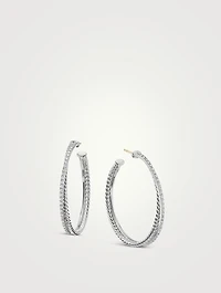 Crossover Hoop Earrings In Sterling Silver With Pavé Diamonds