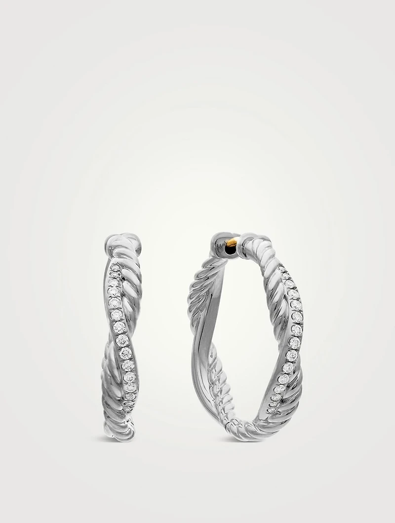 Petite Infinity Hoop Earrings In Sterling Silver With Diamonds, 17.3mm
