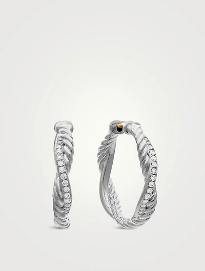 Petite Infinity Hoop Earrings In Sterling Silver With Diamonds, 17.3mm