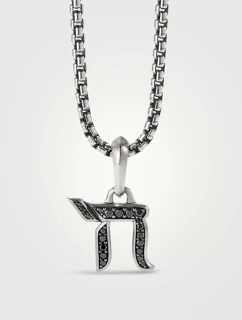 Chai Amulet In Sterling Silver With Pavé Black Diamonds