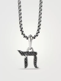 Chai Amulet In Sterling Silver With Pavé Black Diamonds