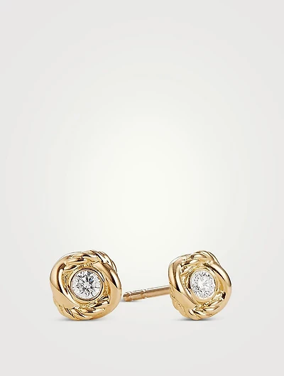 Crossover Infinity Stud Earrings In 18k Yellow Gold With Diamonds