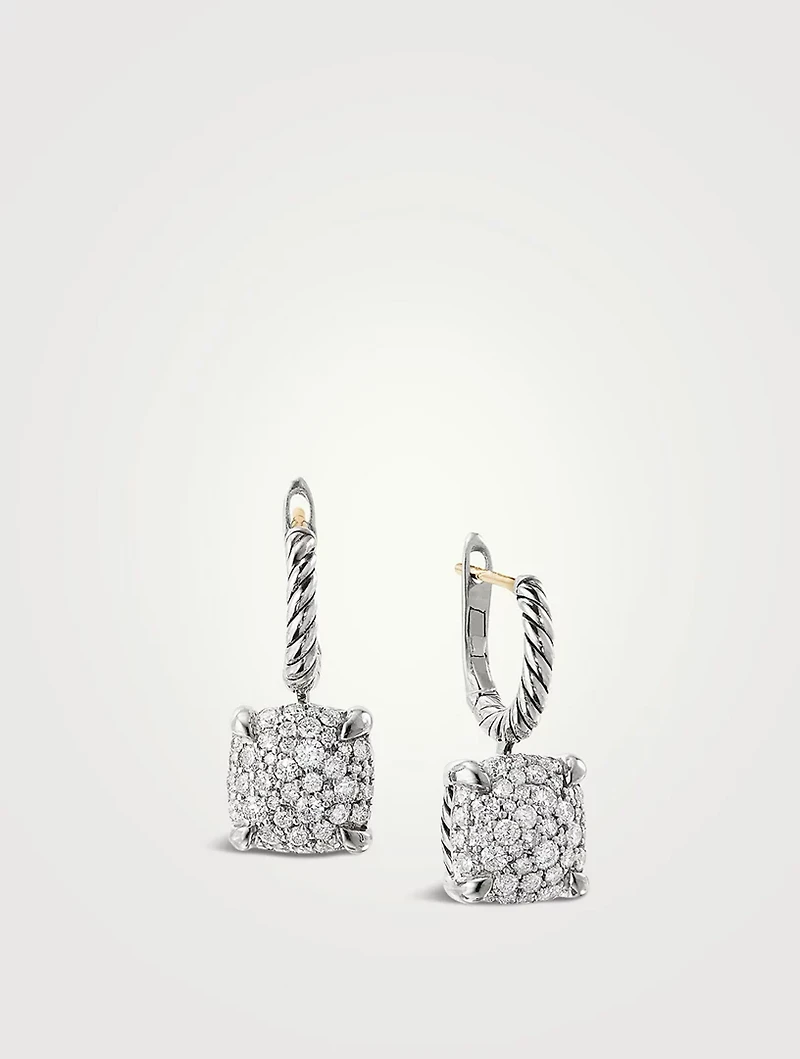 Chatelaine® Drop Earrings In Sterling Silver With Pavé Diamonds