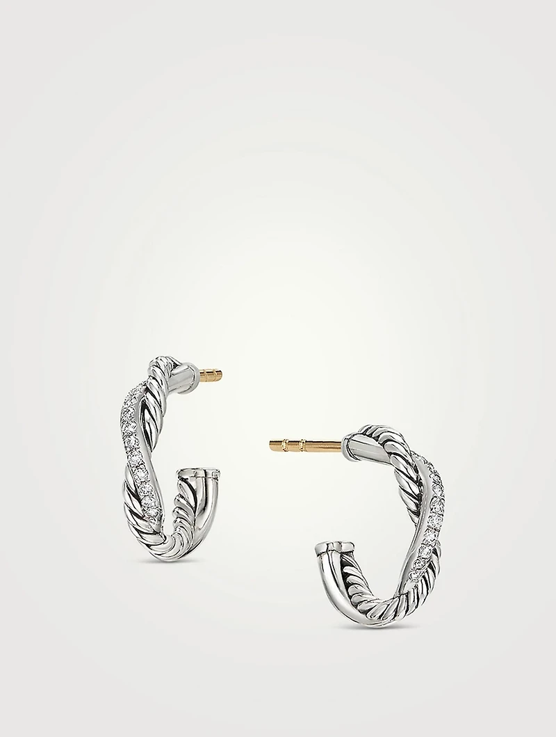 Petite Infinity Huggie Hoop Earrings In Sterling Silver With Pavé Diamonds