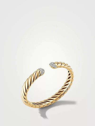 Sculpted Cable Cuff Bracelet 18k Yellow Gold With Pavé Diamonds