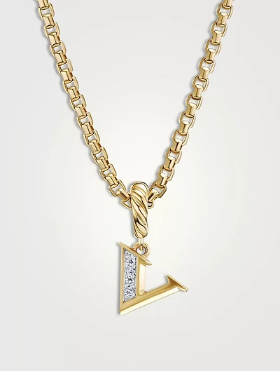 Pavé V Initial Pendant In 18k Yellow Gold With Diamonds