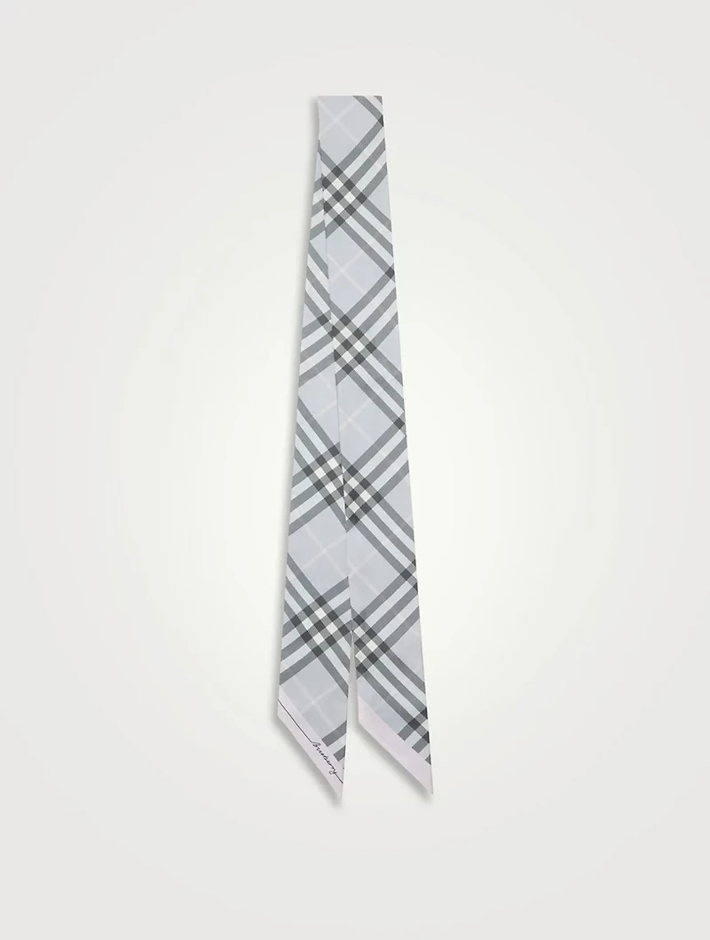 Skinny Contrast Check Silk Scarf