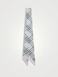 Skinny Contrast Check Silk Scarf