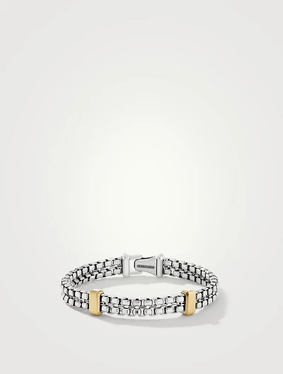 Double Box Chain Bracelet Sterling Silver With 18k Yellow Gold