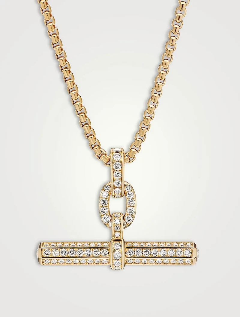Lexington E/w Barrel Pendant In 18k Yellow Gold With Full Pavé Diamonds