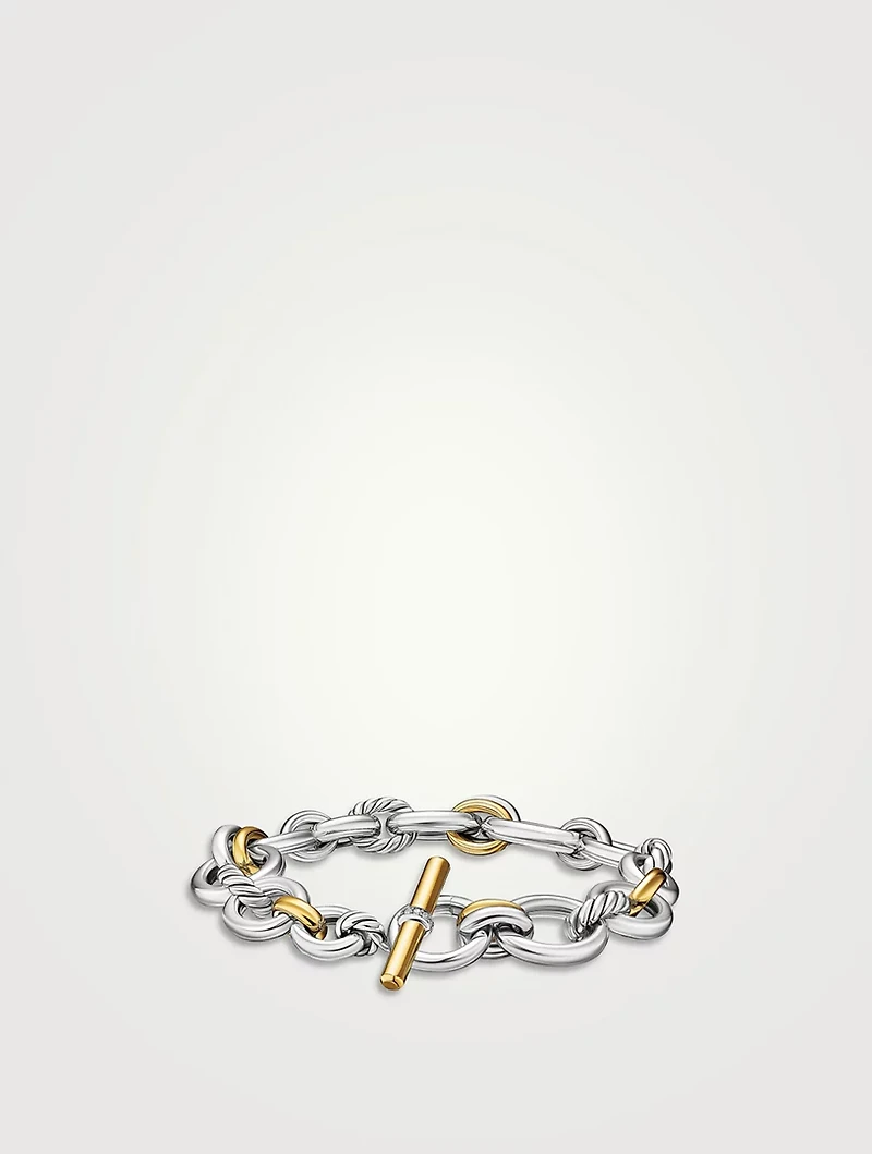 Dy Mercer® Chain Bracelet Sterling Silver With 18k Yellow Gold And Diamonds, 8mm