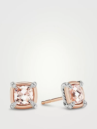 Petite Chatelaine® Stud Earrings In Sterling Silver With Morganite, 18k Rose And Pavé Diamonds
