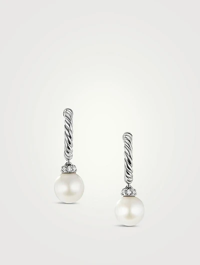 Pearl And Pavé Solari Drop Earrings In Sterling Silver With Diamonds