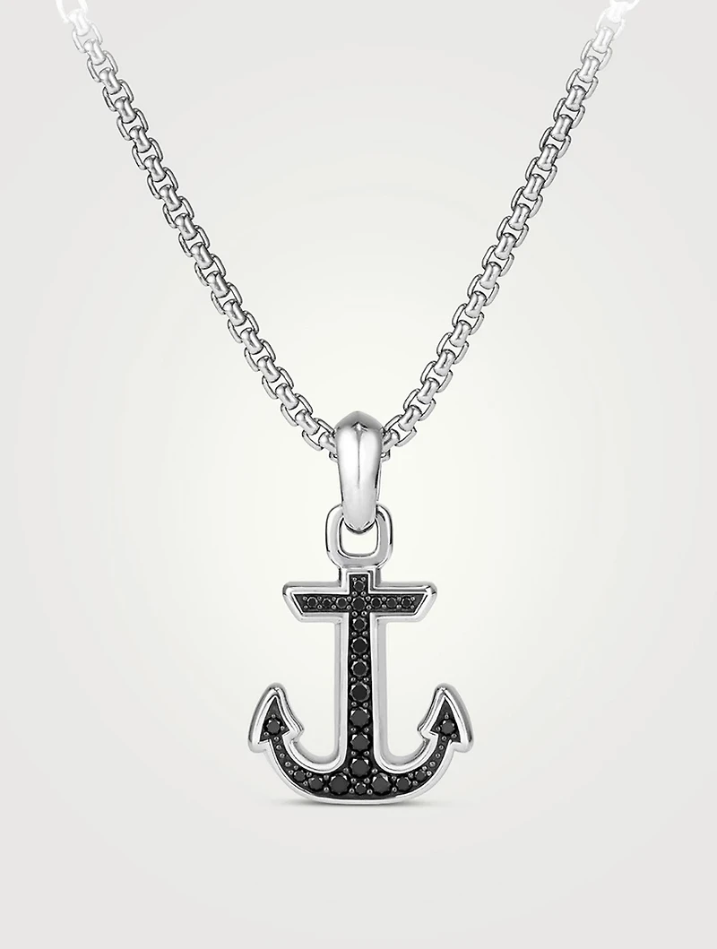 Maritime® Anchor Amulet In Sterling Silver With Pavé Black Diamonds