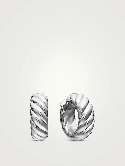 Sculpted Cable Hoop Earrings In Sterling Silver