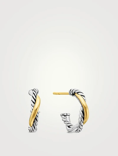 Petite Infinity Huggie Hoop Earrings In Sterling Silver With 14k Yellow Gold, 3mm