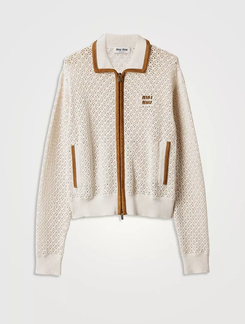 Cotton And Suede Cardigan