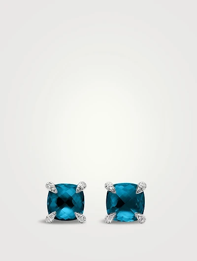 Chatelaine® Stud Earrings In Sterling Silver With Hampton Blue Topaz And Diamonds, 9mm