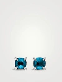 Chatelaine® Stud Earrings In Sterling Silver With Hampton Blue Topaz And Diamonds, 9mm
