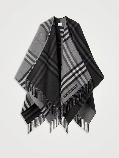 Contrast Check Wool Cashmere Jacquard Cape