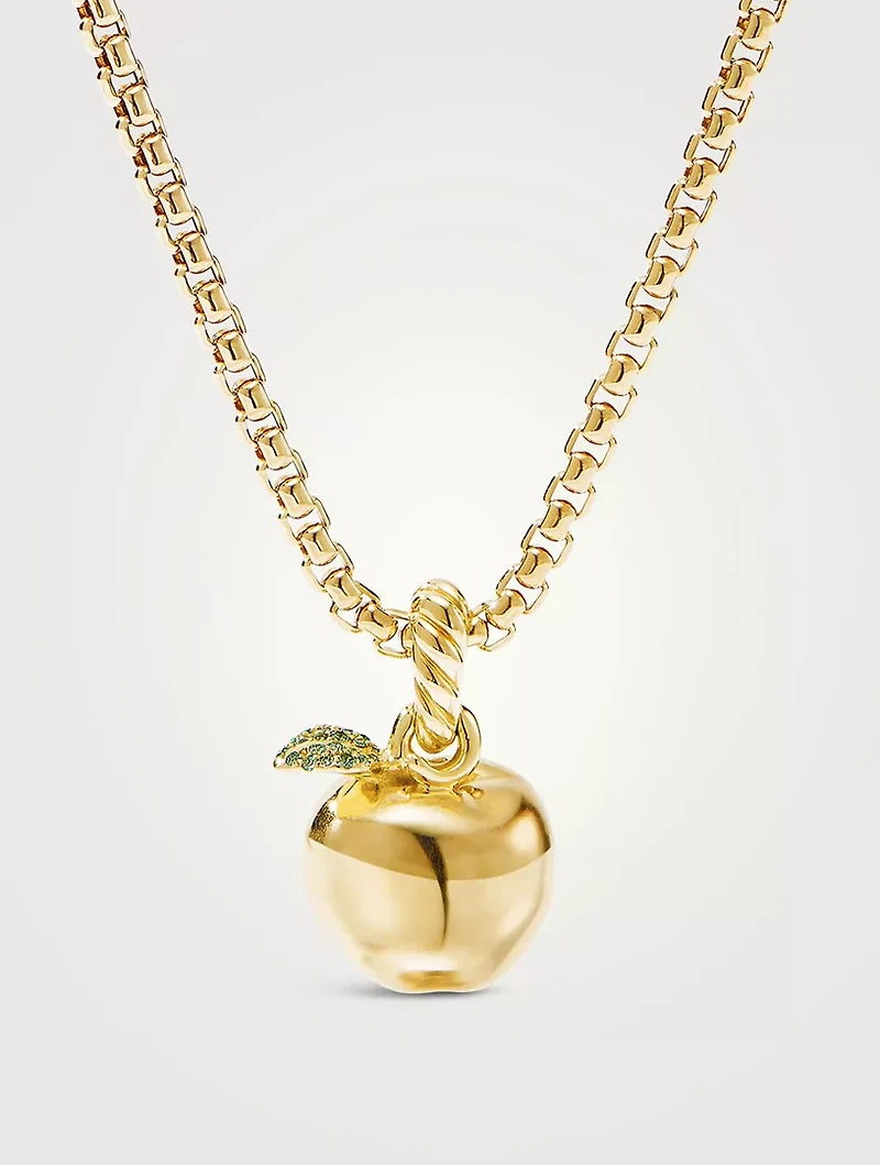 Nyc Big Apple Amulet In 18k Yellow Gold With Pavé Tsavorites
