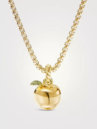 Nyc Big Apple Amulet  In 18k Yellow Gold With Pavé Tsavorites