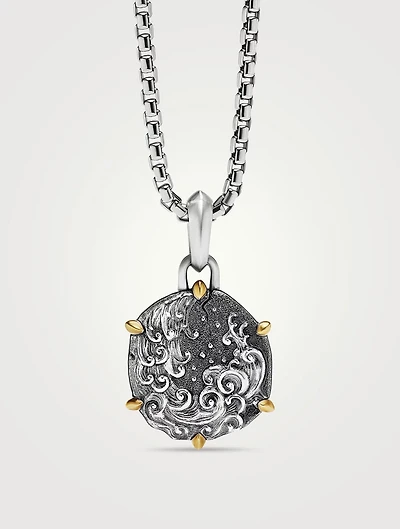 Aquarius Amulet In Sterling Silver With 18k Yellow Gold