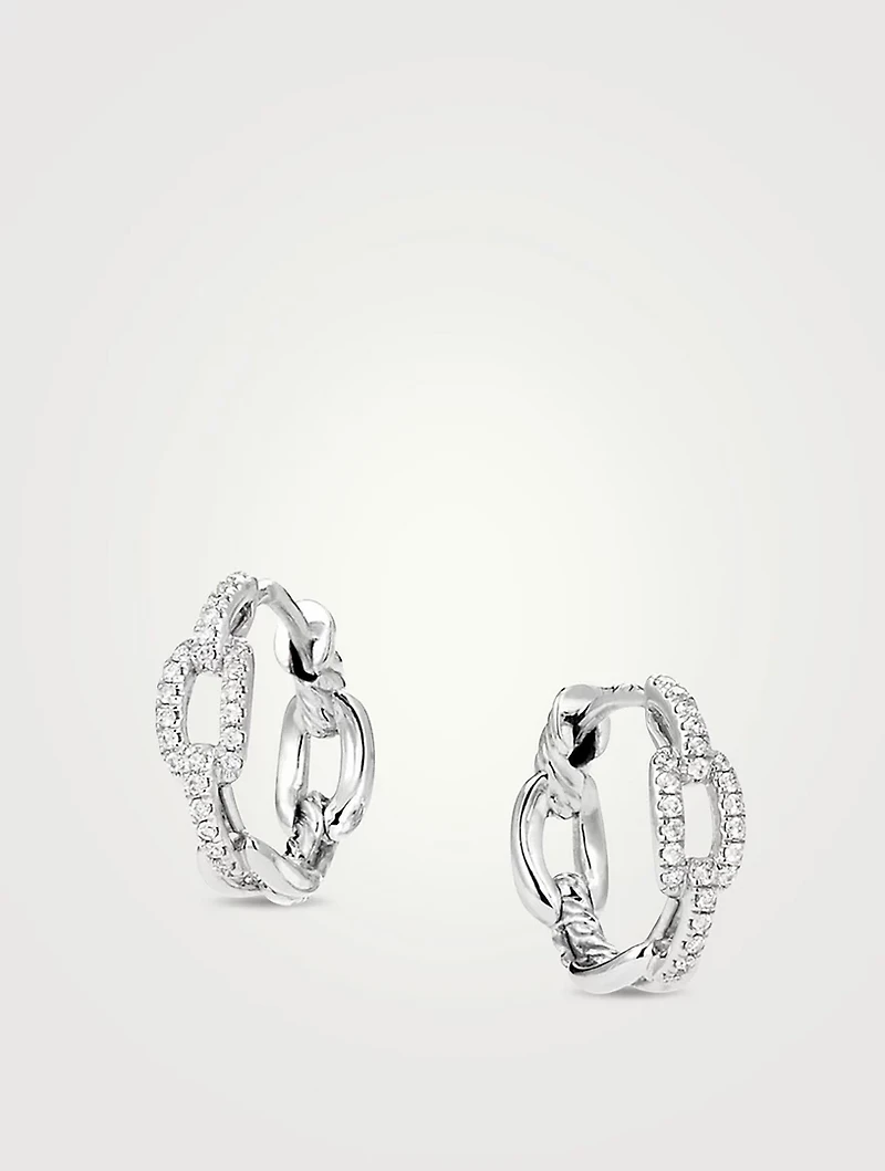 Stax Chain Link Huggie Hoop Earrings In 18k White Gold With Pavé Diamonds