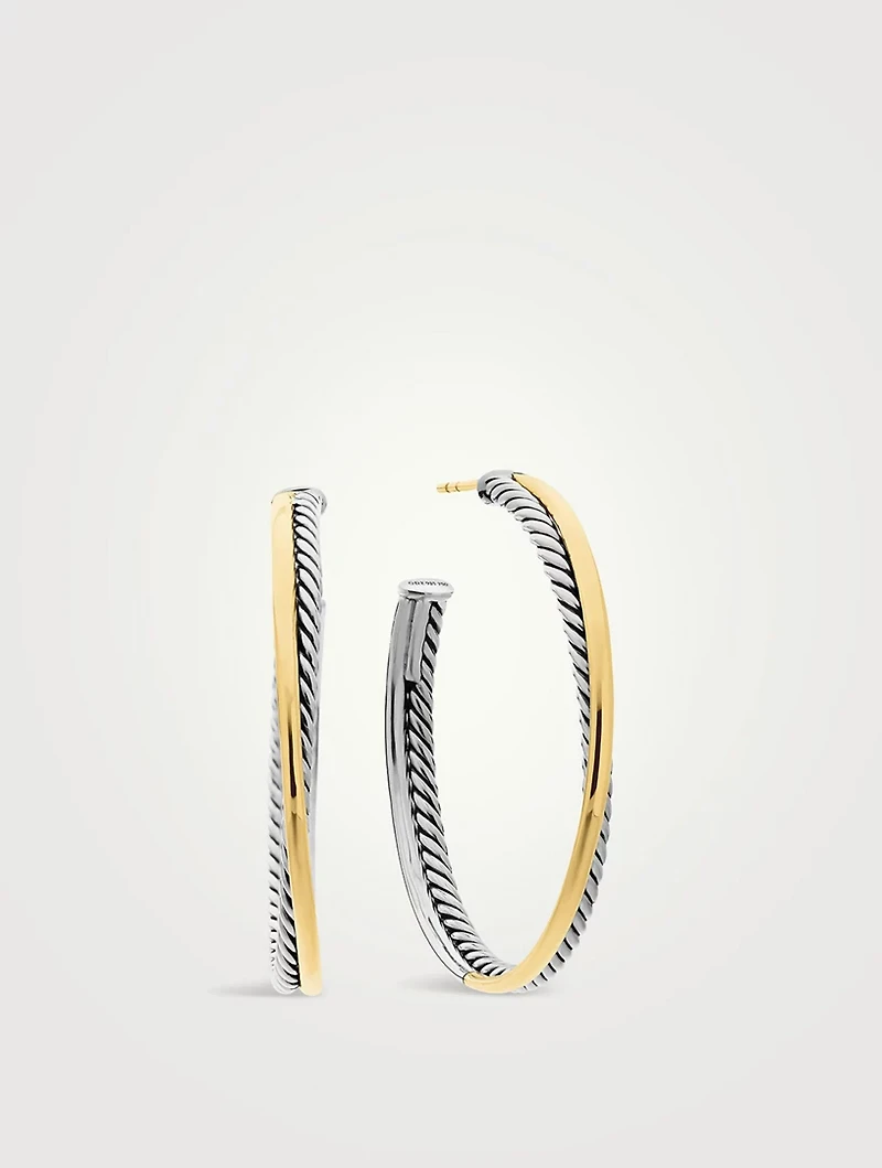 Crossover Hoop Earrings In Sterling Silver With 18k Yellow Gold, 44mm