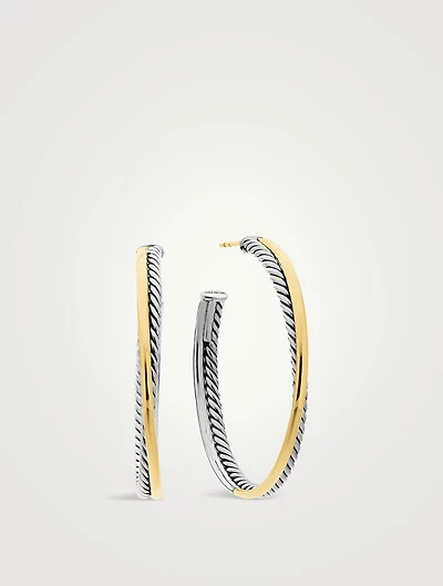 Crossover Hoop Earrings In Sterling Silver With 18k Yellow Gold, 44mm
